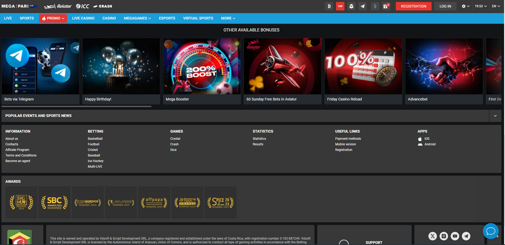 Megapari Esports Betting Testimonial - Games, Tournaments & Live Activity